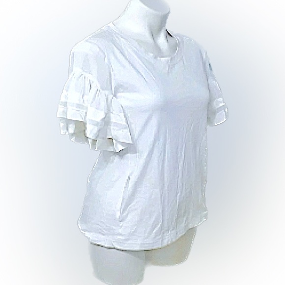 Vanessa Virginia/ Anthropologie white flutter sleeve top, sz M - Picture 4 of 9